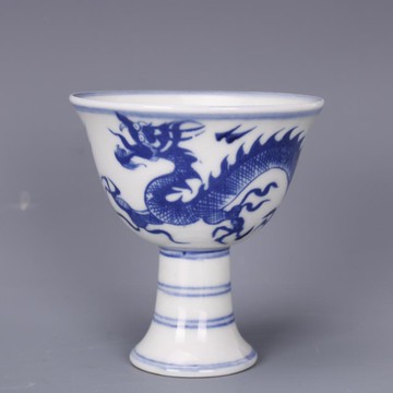 明宣德青花龍紋高足杯仿古老貨瓷器家居中式酒具擺件古董古玩收藏