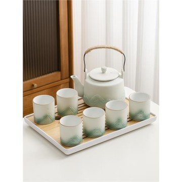 (免運)小清新提梁壺功夫茶具套裝陶瓷中式現代簡約大號茶壺茶杯一套送禮