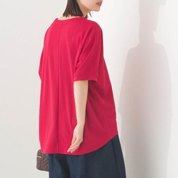 日本 OMNES - 接觸冷感 嫘縈休閒廓形短袖上衣-紅
