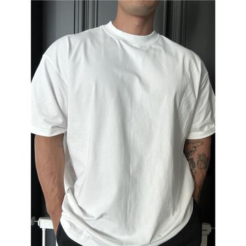 230G索羅娜涼感美式小領口純色T恤男夏cleanfit寬松抑菌速干短袖