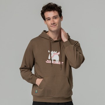 moz瑞典 雪橇駝鹿 100%純棉 帽T-巧克力(亞洲版) 男款