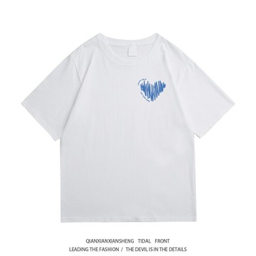 純棉愛心簡約百搭短袖T恤男女日系情侶裝夏裝潮流寬松休閑打底衫