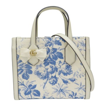 【二手名牌BRAND OFF】GUCCI 古馳 藍/白色 帆布 花卉 兩用包 443089