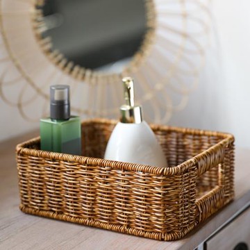Kens桌面遙控器收納盒 仿藤編織浴室洗漱用品收納筐酒店毛巾筐
