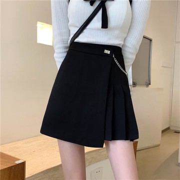 鏈條設計感半身裙大碼高腰韓版百搭顯瘦遮肚短裙不規則裙子a字裙