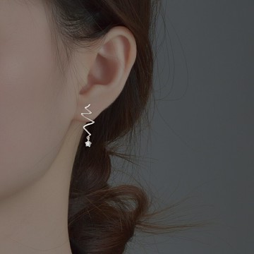925純銀耳釘女2021年新款潮波浪耳線小眾設計感簡約ins風耳環耳飾