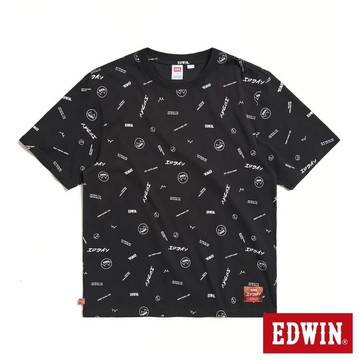 EDWIN 男裝 COOL FLEX 滿版印花寬版短袖T恤 (黑色)