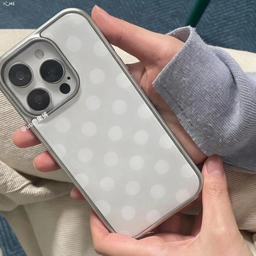 時尚古早簡約ins波點元素韓系少女銀框適用iphone16/17promax手機