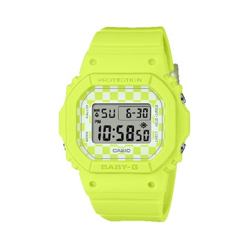 CASIO 卡西歐 BGD-565GS-9 滑板文化格子旗圖案時方形時尚腕錶 螢光黃 37.9mm