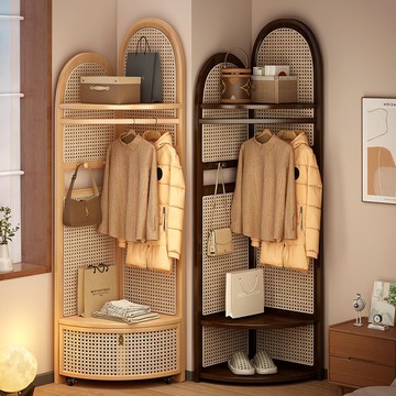 轉角衣帽架落地臥室墻角掛衣服架子室內房間床邊帶簍可移動晾衣架 y8068