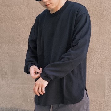 【AMERO】男女款 圓領長袖T恤 圓弧下擺 太空棉落肩