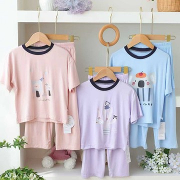 Healthy baby 夏季兒童莫代爾家居服短袖長褲睡衣中大童薄款空調套裝親子裝外穿家居服套裝兒童短袖睡衣短袖睡衣套裝