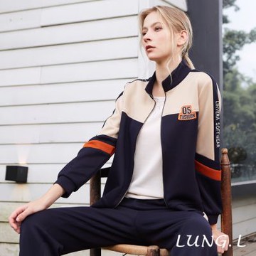 林佳樺LUNG.L 藍色撞色拼接拉鍊休閒運動風女裝外套 LT39C