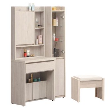 文創集 奧蘭西3尺開合式鏡面鏡台組合(四色可選+含化妝椅)-90x40x169cm免組