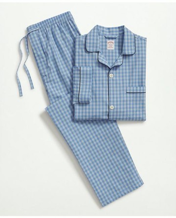 Brooks Brothers Men's Cotton Poplin Gingham Pajamas | Chambray Blue | Size XL