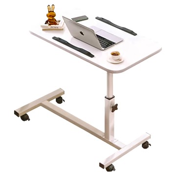 德利生活 可旋轉床邊升降桌 白色+白架 60x40cm