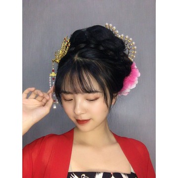 【訶子】漢服發飾套裝珍珠排簪鳳凰發釵絹花敦煌唐風訶子裙頭飾