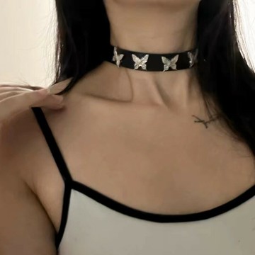 【台灣公司 可打統編】免運 千禧辣妹純欲y2k朋克暗黑金屬蝴蝶choker項圈女皮革頸帶項鏈配飾 可開發票 全館五折 工廠現貨直銷 新品特價 z9211