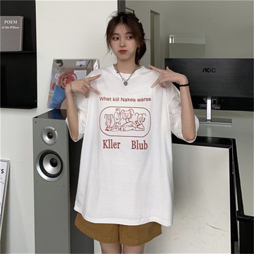 短袖t恤女新款夏季ins潮原宿風寬松體恤歐美學生百搭上衣