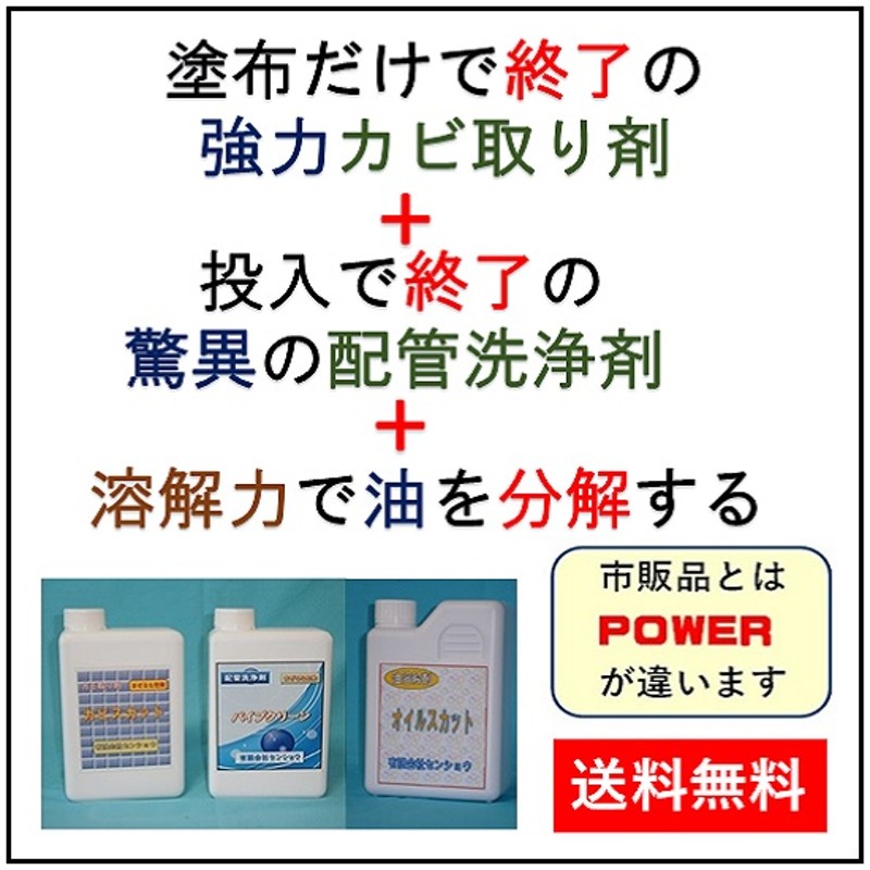 強力カビ取剤 ｶﾋﾞｽｶｯﾄ・簡単配管洗浄剤 ﾊﾟｲﾌﾟｸﾘｰﾝ・油溶解剤 ｵｲﾙｽｶｯﾄ】各１Ｌ 1本 送料無料 通販  LINEポイント最大5.0%GET | LINEショッピング