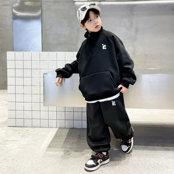 男童春秋高領字母寬松套裝2025新款兒童衣服春季中大童兩件套服裝(鑫弘-萌寶童裝)可開發票