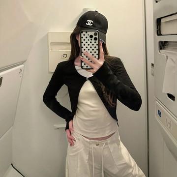 【林木木】女生長袖 拼接假兩件 修身 短版上衣 秋天衣服 針織衫 韓系穿搭