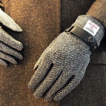 秋冬加厚保暖男女情侶harris tweed哈里斯粗花呢羊毛真皮觸屏手套