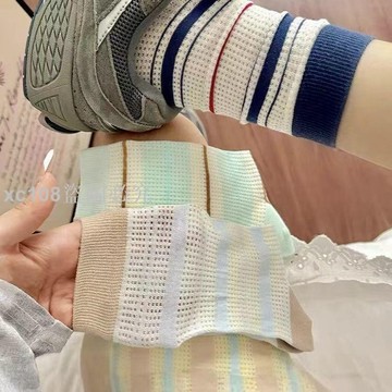 🚚限時免運下殺🚚 復古網眼條紋堆堆襪子女中筒襪ins潮夏季薄款日系運動長襪