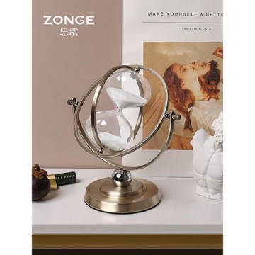 輕奢創意金屬時間沙漏擺件家用辦公室書房桌面計時器擺設軟裝飾品