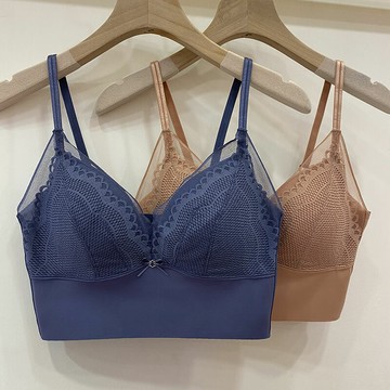法式超薄三角杯美背文胸內衣女無鋼圈聚攏收副乳性感蕾絲抹胸夏季