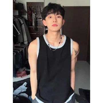 美式復古工字背心男薄款夏季寬鬆無袖t恤 合身背心 無袖T恤 螺紋背心 運動背心 韓系 修身內搭 街頭 坦克背心