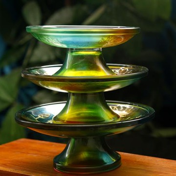 家用室內水果盤佛堂供佛觀音貢盤仿琉璃七彩綠色蓮花供盤果碟78寸