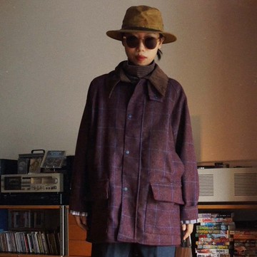 復古藍紫雜色格紋 中性款 冬季英倫夾克外套 羊毛粗花