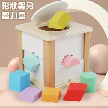 兒童木制顏色形狀配對分類盒多孔認知等分積木質智力盒幼兒園玩具