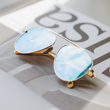 夢的光點金框大雷朋反光墨鏡【U018】-藍