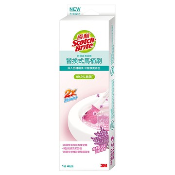 3M Scotch-Brite 百利 替換式馬桶刷 除菌抗汙型 手柄 x 1 + 刷頭 x 4  粉紅色 + 白色  1盒