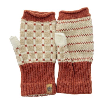 日本 BISQUE - 日本製 北歐風質感保暖手套(露指款)-格子-橘