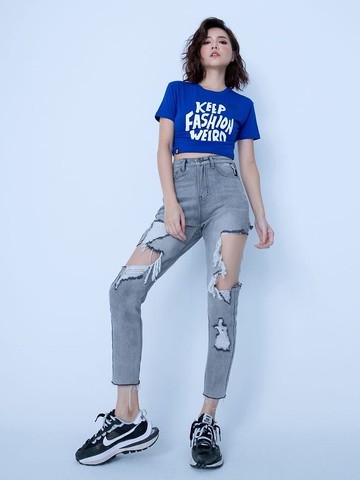 俐落破損灰牛仔