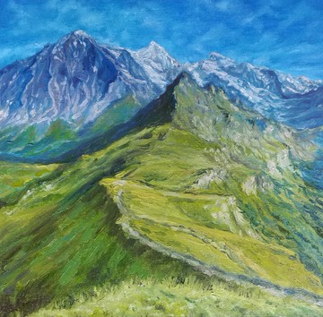 阿爾卑斯山油畫 山脈風景油畫 山脈原圖