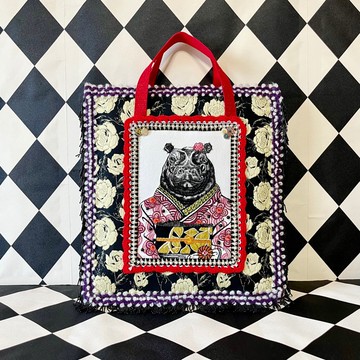 和服女子 手繡手提包 河馬刺繡包