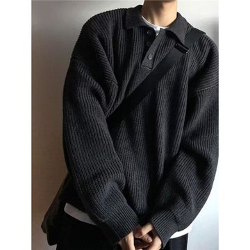 日系慵懶風polo領毛衣衛衣男美式復古打底加厚高級感套頭針織衫秋