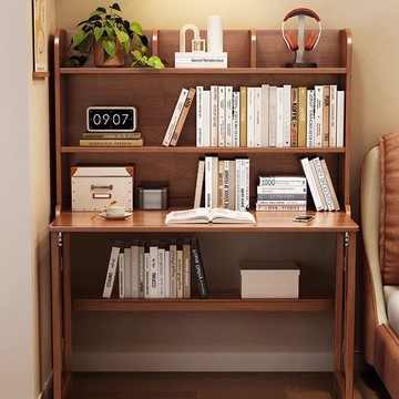 實木折疊書桌書架一體學生家用小戶型伸縮學習桌臥室省空間電腦桌