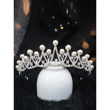 高端兒童皇冠頭飾公主生日發箍女孩珍珠女童演出王冠生日派對發飾