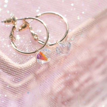 日本訂單精致水晶日系少女心流行款閃爍人魚色耳環耳飾1入