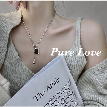 Pure Love樂芙 / 正韓 鈦鋼【316L醫療鋼】G01043鋯石拼接小圓珠鏈條不對稱可調式吊墜項鏈 / 銀