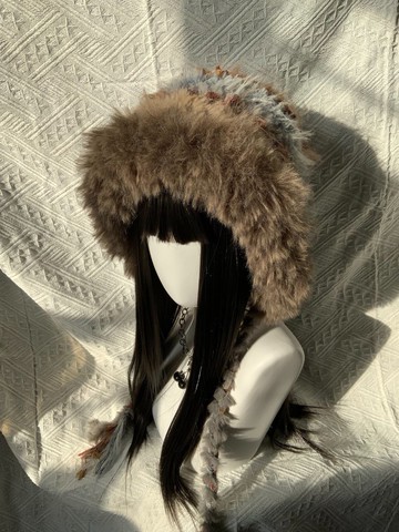 美拉德色系連帽圍巾  暖棕色手工連帽圍巾