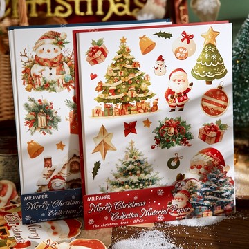 🍋檸檬青🍋新款特價圣诞快樂系列4款8张入需自行剪裁圣诞主题素材本手帳拼貼素材紙素材包