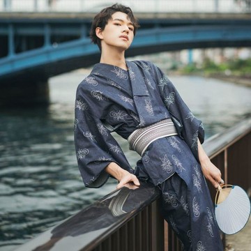 【優質男裝】黑色日本日式傳統和服浴衣男士武士拍照攝影劇本服裝寫真長袍套裝 臺灣出貨