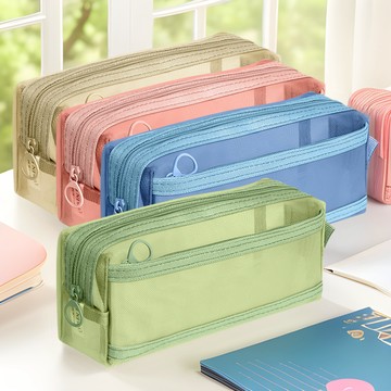 【現貨24小时出】虧本衝量 透明網紗筆袋ins高顏值文具袋簡約學生高級感 鉛筆袋大容量耐髒