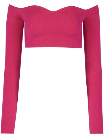 Nina Ricci - sweetheart-neck off-shoulder cropped jumper - women - Polyester/Wool - XL - Pink
